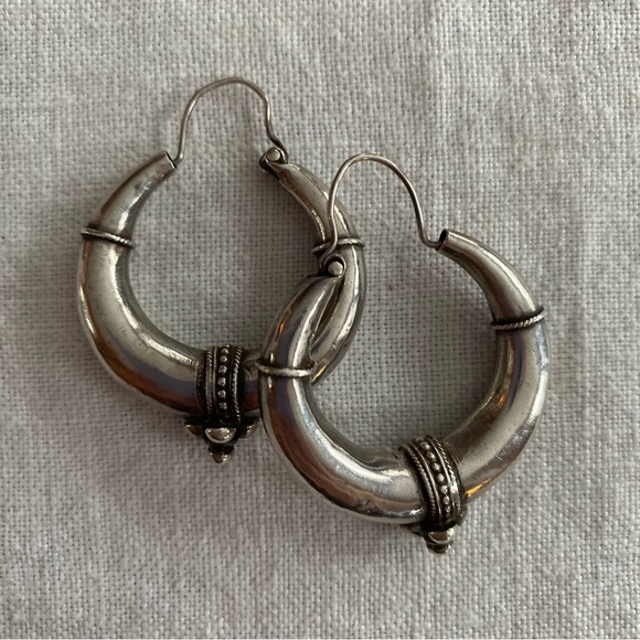 Indian Bubble Hoop Sterling Silver Boho Earrings - Picture 2 of 10
